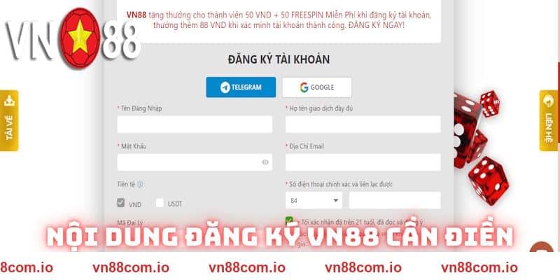 Nguồn nội dung đăng ký VN88 cần điền